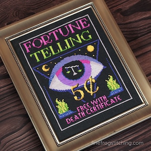 Five-Cent Fortunes - witchy halloween evil eye cross stitch pattern PDF