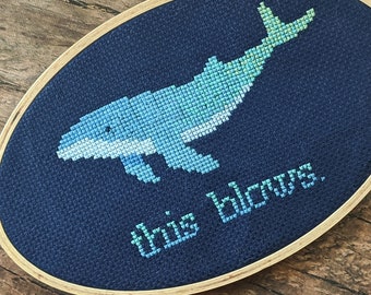 Snarky Whale Cross Stitch Pattern PDF Funny Sea Creature Subversive This Blows
