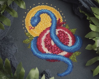 Snake Tarot Witchy Pomegranate Cross Stitch Pattern PDF Fantasy Magical Gothic Snake And Pomegranate