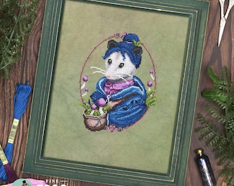 Cottagecore Mushroom Opossum Cross Stitch Pattern PDF Possum Fantasy Woodland Witchy Opossum Forager