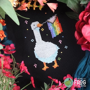 Gay Pride Goose - Modèle PDF de point de croix - Petit canard mignon Lgbt Progress Goose