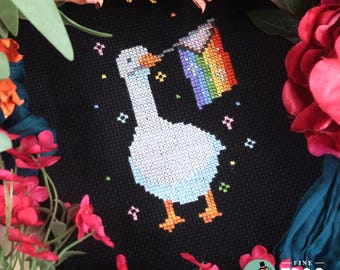 Gay Pride Goose Cross Stitch Pattern PDF Small Cute Duck Lgbt Progress Goose