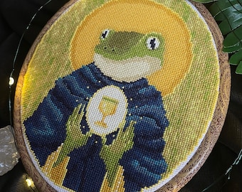 Padrão de ponto cruz de tarô de sapo PDF Fantasia engraçada Saint Parody Saint Froggo