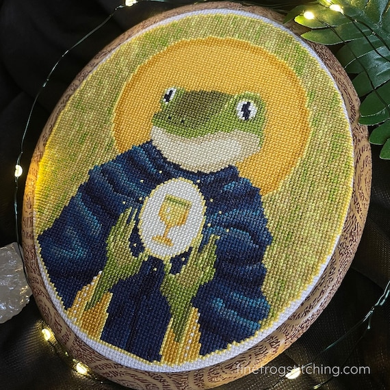 Frog Tarot Cross Stitch Pattern PDF Funny Fantasy Saint Parody Saint Froggo