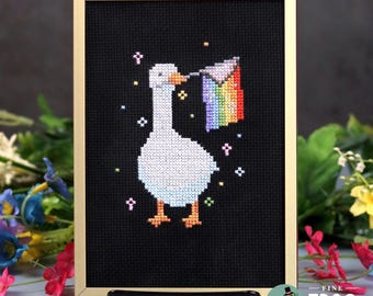 Gay Pride Goose Cross Stitch Pattern PDF Small Cute Duck Lgbt Progress Goose