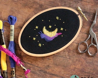 Snail Moon Celestial Cross Stitch Pattern PDF Magical Fantasy Pride Moon Snail
