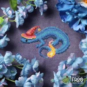 Fantasy Newt Wizard Cross Stitch Pattern PDF Magical Salamander Wizardly Newt