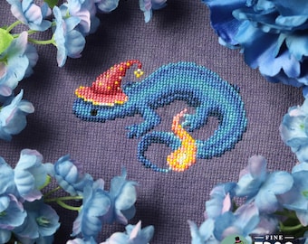 Fantasy Newt Wizard Cross Stitch Pattern PDF Magical Salamander Wizardly Newt