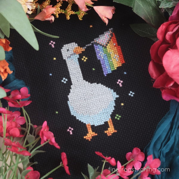 Gay Pride Goose Cross Stitch Pattern PDF Small Cute Duck Lgbt Progress Goose