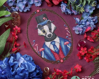 Badger Fancy Fairytale Cross Stitch Pattern PDF Woodland Cottagecore Fantasy Badger Gentleman