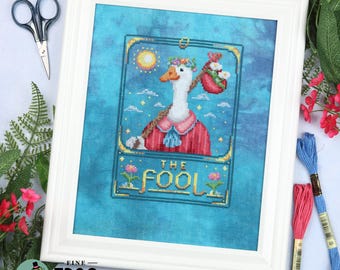 Goose Tarot Card Cross Stitch Pattern PDF Witchy The Fool Cottagecore Feather Tarot