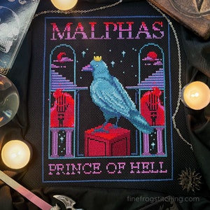 Malphas, Prince of Hell - mystical Halloween raven goetic demon cross stitch pattern PDF