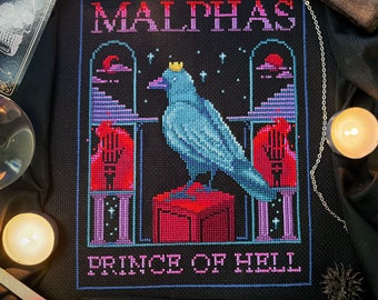 Malphas, Prince of Hell - mystical Halloween raven goetic demon cross stitch pattern PDF