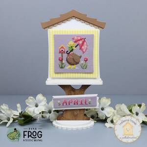 Cute Duck Umbrella Cross Stitch Pattern PDF Spring April Nursery Rainy-Day Duck
