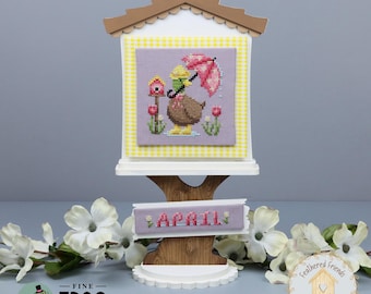 Cute Duck Umbrella Cross Stitch Pattern PDF Spring April Nursery Rainy-Day Duck