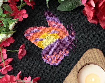 Nature Mountain Moth Cross Stitch Pattern PDF Sunset Camping Celestial Hiking Mountain Sunset Moth
