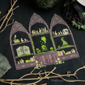 Workspace of the Witch - Halloween witch ghost large gothic cross stitch pattern PDF funny