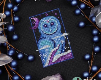 Owl Winter Animal Yule Cross Stitch Pattern PDF Witchy Holiday Snowy Owl Winter Night Watcher