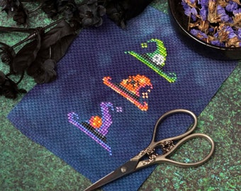 Witch Hat Today - Halloween cute witch hat small easy cross stitch pattern PDF