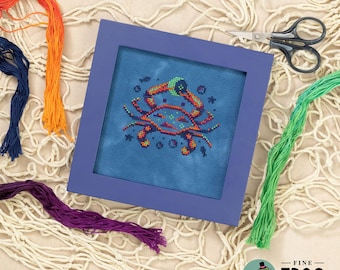 Summer Beach Crab Cross Stitch Pattern PDF Ocean Nautical Cute Shrimp Crescent Crab