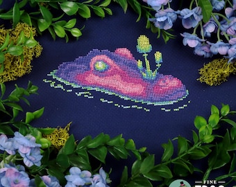 Alligator Mushroom Psychedelic Cross Stitch Pattern PDF Neon Colorful Noxious Crocodile