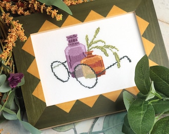 Study in Glass - mystical bookworm dark academia cottagecore cross stitch pattern PDF