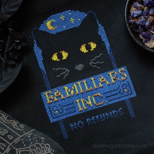Familiars Inc - funny halloween black cat cross stitch pattern