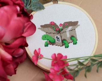 Spring Flower Turtle Cross Stitch Pattern PDF Cute Flower Floral Small Box Turtle