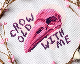Romantic Bird Skull Cross Stitch Pattern PDF Crow Valloween Gothic Valentine'S Day Crow Old With Me