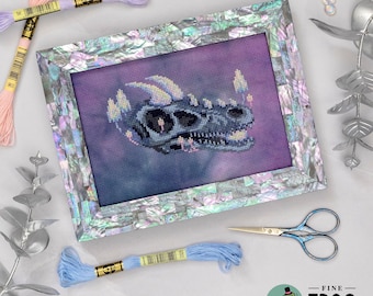 Fantasy Dragon Skull Cross Stitch Pattern PDF Medieval Mythical Celestial Opal Dragon Sentry