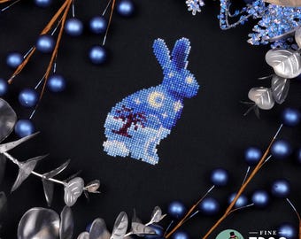 Winter Rabbit Cross Stitch Pattern PDF Christmas Landscape Snow Hare Celestial Longest Night
