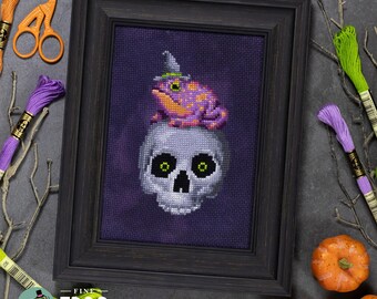 Wicked Toad - Halloween frog toad witch cross stitch pattern PDF funny