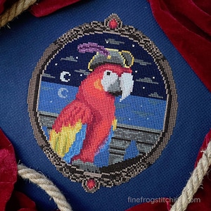 Captain Polly - Halloween costume parrot pirate ship macaw cross stitch pattern PDF funny