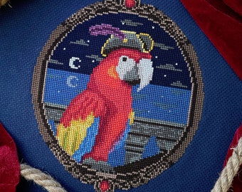Captain Polly - Halloween costume parrot pirate ship macaw cross stitch pattern PDF funny