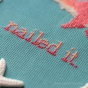 Funny Shark Cross Stitch Pattern PDF Snarky Ocean Whale Hammerhead Shark Nailed It Stitched Detail 1