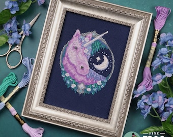 Mythical Fantasy Unicorn Cross Stitch Pattern PDF Moon Garden Unicorn