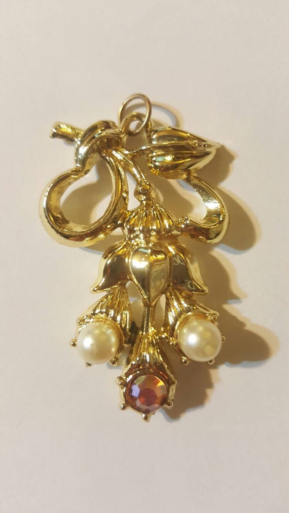 Large Gold Ribbon Pendant Vintage Jewelry FREE Shipping | Etsy