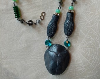 Art deco scarab snake necklace Egyptian revival inspired necklace