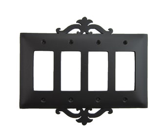 Classic Spanish Scroll Iron Switch Plate 4 Gang GFI Decora Quad SEPH143