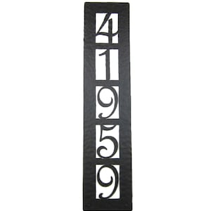 May include: Black metal house number plaque with the numbers 41959 cut out in a decorative font.