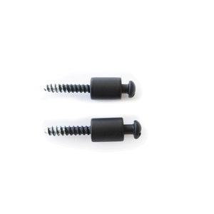 May include: Two black screws with a round head and a black metal shaft. The screws are designed for attaching items to a wall.