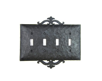 Rustic Spanish Revival Scroll Iron Switch Plate Cover 4 Toggle Quad EPH341