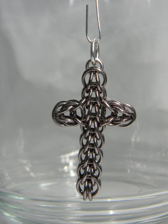 Items similar to Gunmetal Gray cross pendant / charm in a full persian ...
