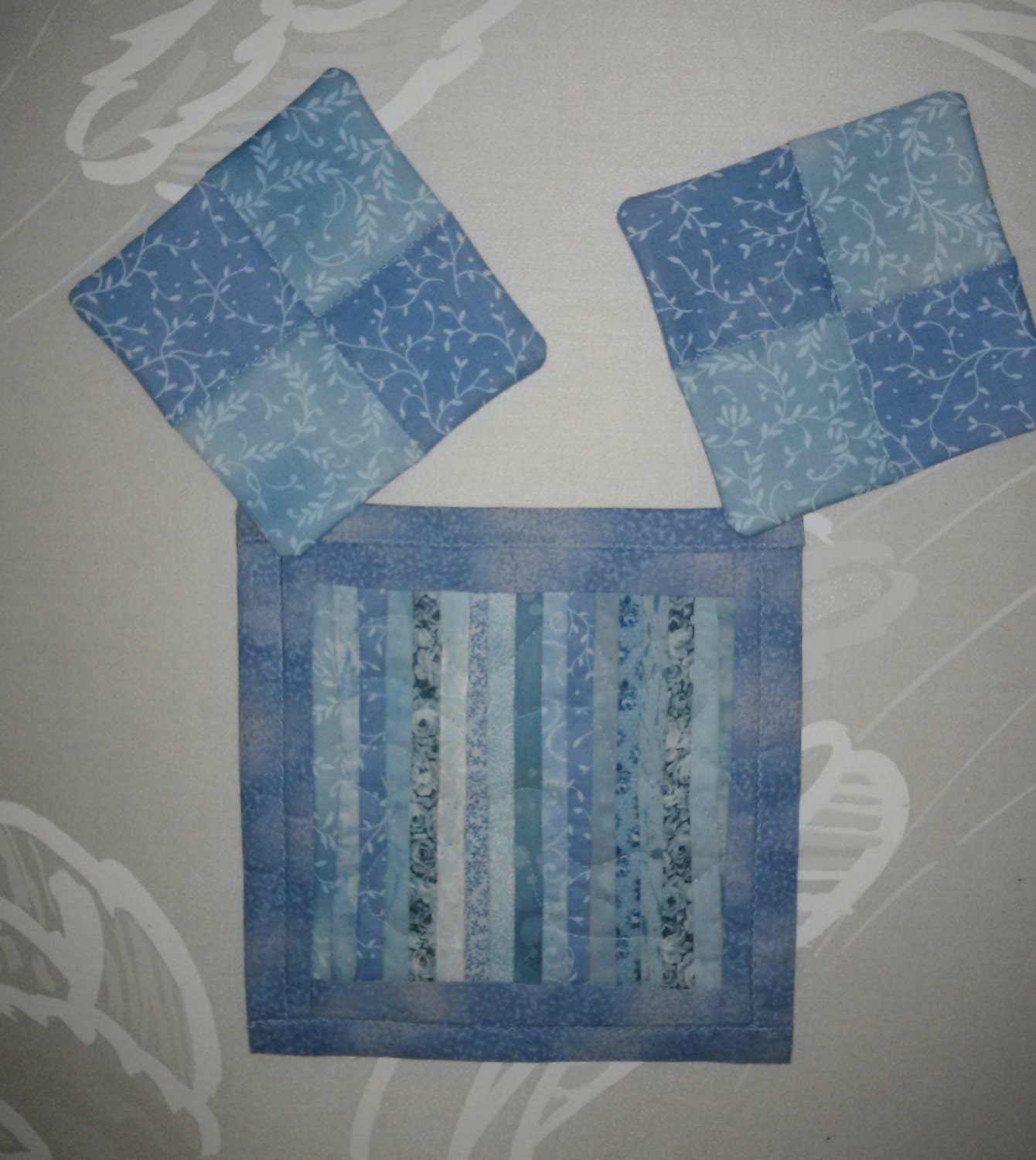 BLUE Coasters 2 and Mug Mat Reversible 100 percent Cotton | Etsy