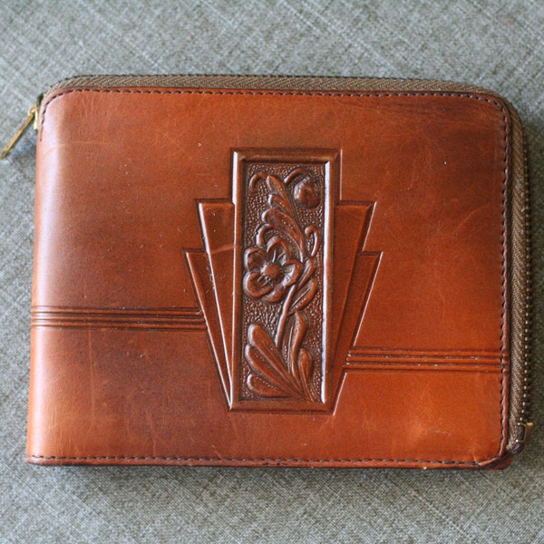 Art Deco Floral Tooled Leather Bosca Wallet