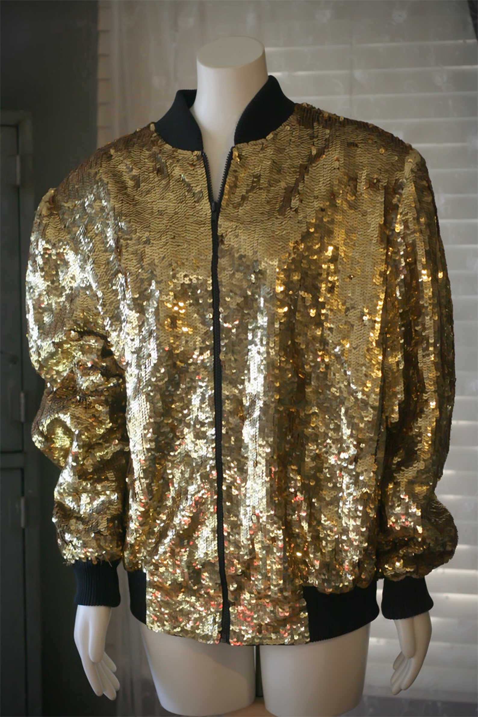 Vintage Laurence Kazar Gold Sequin Bomber Jacket | Etsy
