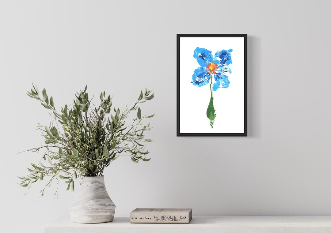 Colorful Floral Printable Art. Blue Poppy Downloadable Print. - Etsy
