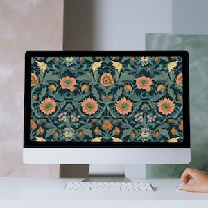 Bureaubladachtergrond Vintage Victoriaanse bloemen-William Morriss-stijl Esthetische bureaubladachtergrond voor Mac- of Windows-laptops en pc&#39;s