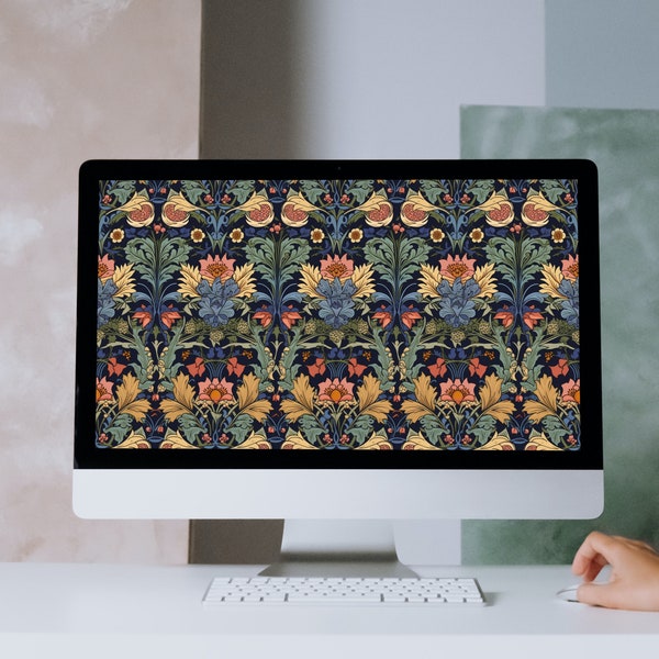 Desktop Wallpaper Vintage Victorian Floral- William Morris Style Aesthetic Desktop Background for Mac or Windows Laptops and PCs