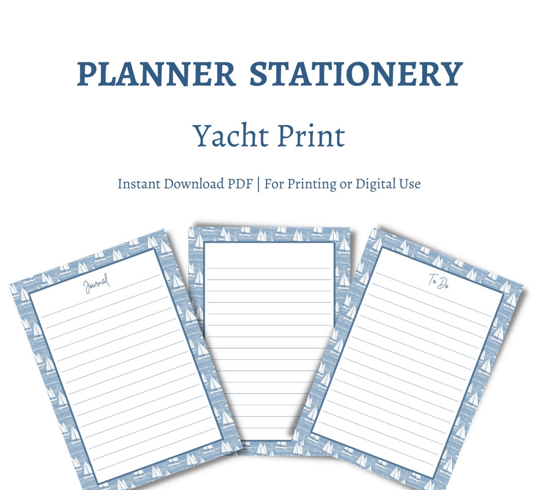 Stationery Instant Download Planner Printable Hamptons Theme Sail Boats Pack Blue - Etsy
